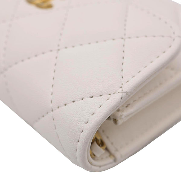CHANEL Pearl Crush Flap Quilted Lambskin Leather Clutch With Chain White