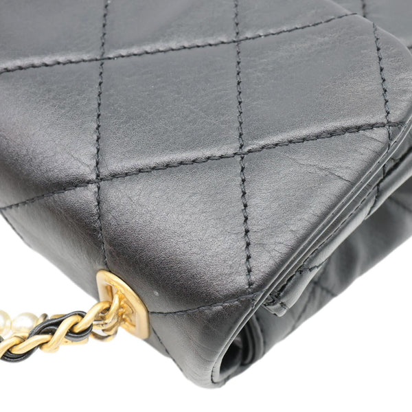CHANEL Crystal Pearls Rectangular Flap Mini Quilted Leather Chain Crossbody Bag Black