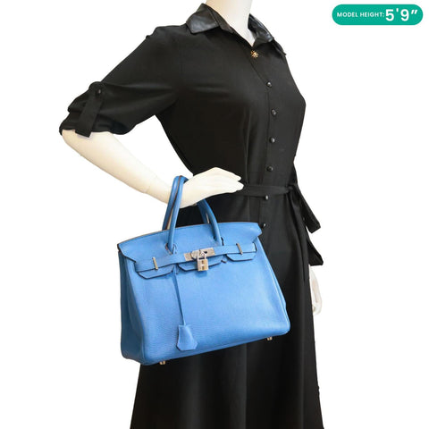 HERMES Birkin 30 Togo Leather Tote Bag Blue