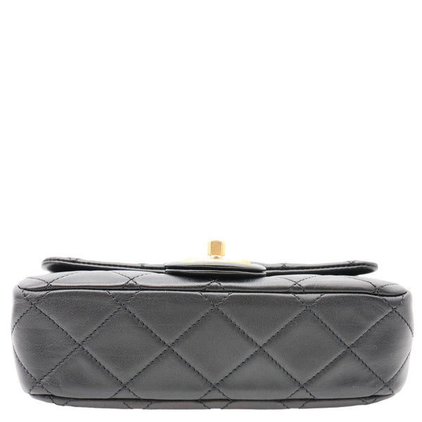 CHANEL Crystal Pearls Rectangular Flap Mini Quilted Leather Chain Crossbody Bag Black