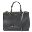 PRADA Galleria Double Zip Saffiano Leather Top Handle Shoulder Bag Black