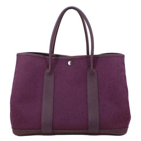 HERMES Garden Party 36 Canvas Negonda Leather Tote Bag Purple