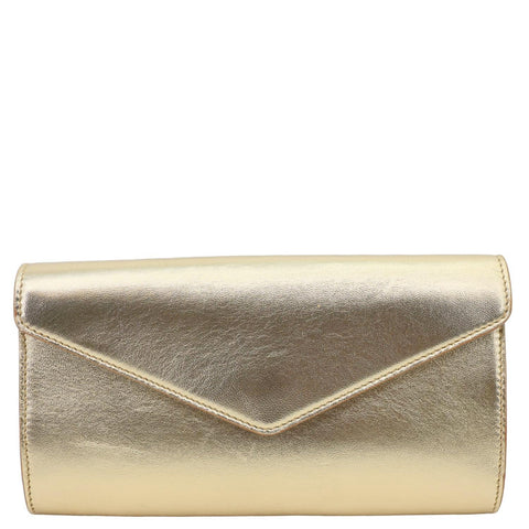 YVES SAINT LAURENT Y-Mail Metallic Calfskin Leather Clutch Gold