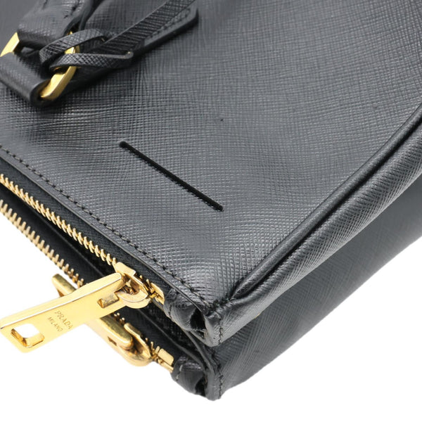 PRADA Galleria Double Zip Saffiano Leather Top Handle Shoulder Bag Black
