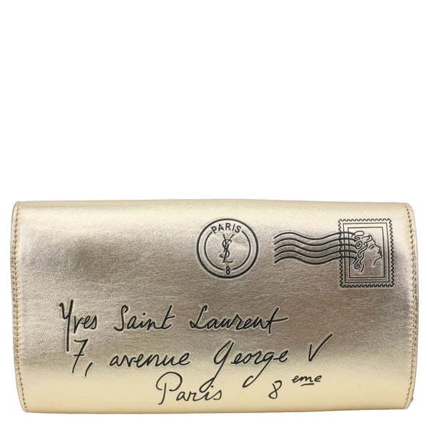 YVES SAINT LAURENT Y-Mail Metallic Calfskin Leather Clutch Gold