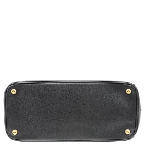 PRADA Galleria Double Zip Saffiano Leather Top Handle Shoulder Bag Black