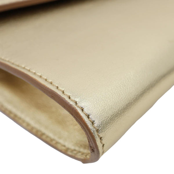 YVES SAINT LAURENT Y-Mail Metallic Calfskin Leather Clutch Gold
