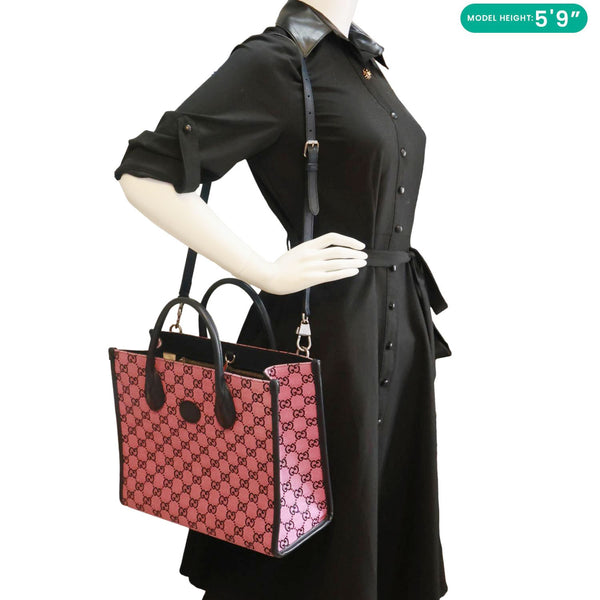 GUCCI Interlocking G Small Monogram Canvas Tote Bag Pink 659983
