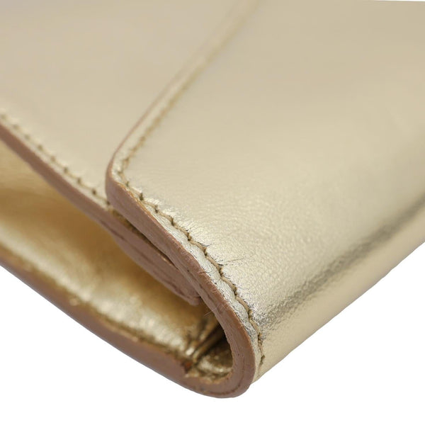 YVES SAINT LAURENT Y-Mail Metallic Calfskin Leather Clutch Gold