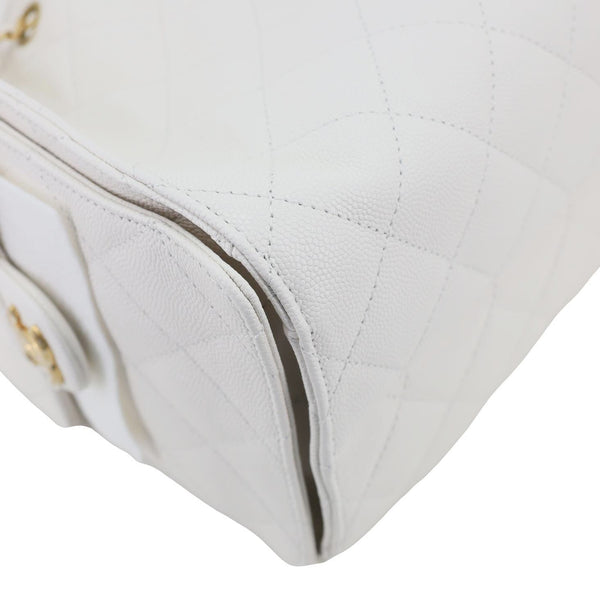 CHANEL 25 Small Quilted Caviar Leather Shoulder Bag White
