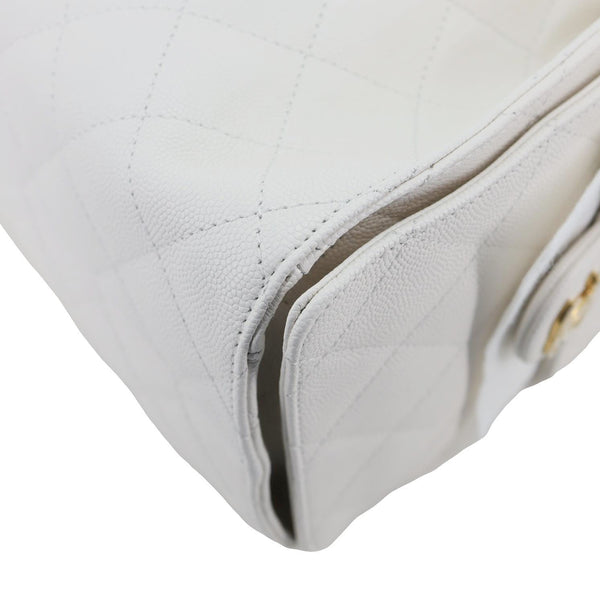 CHANEL 25 Small Quilted Caviar Leather Shoulder Bag White