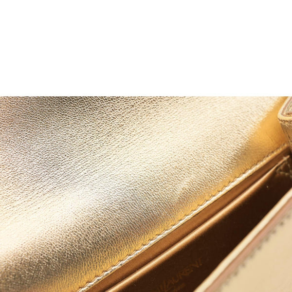 YVES SAINT LAURENT Y-Mail Metallic Calfskin Leather Clutch Gold