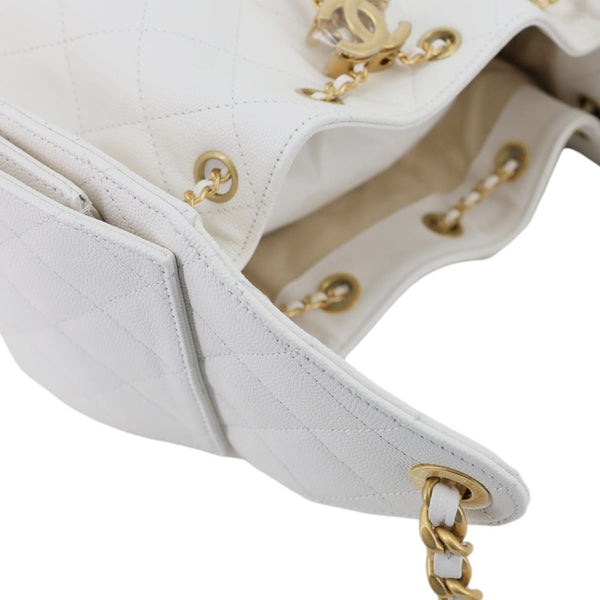 CHANEL 25 Small Quilted Caviar Leather Shoulder Bag White