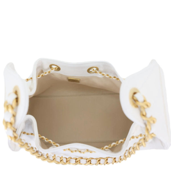 CHANEL 25 Small Quilted Caviar Leather Shoulder Bag White
