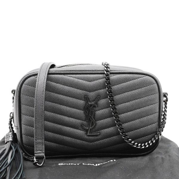 YVES SAINT LAURENT Lou Chevron Leather Camera Bag Black