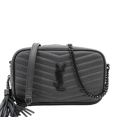 YVES SAINT LAURENT Lou Chevron Leather Camera Bag Black