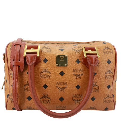 MCM Monogram Visetos Canvas Boston Bag Cognac