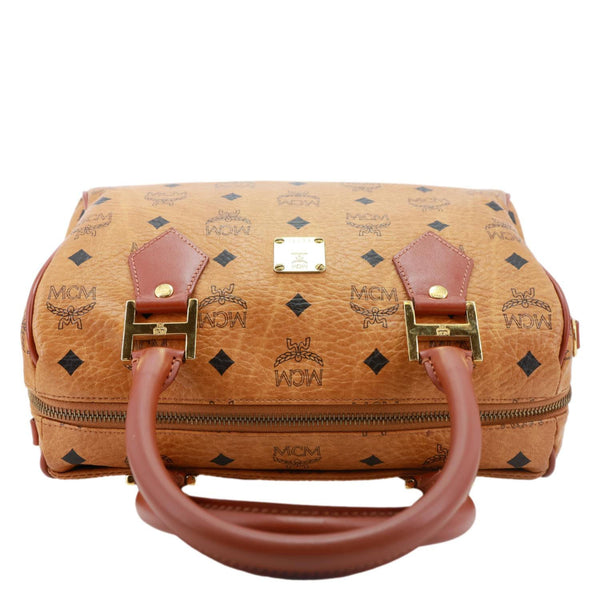 MCM Monogram Visetos Canvas Boston Bag Cognac