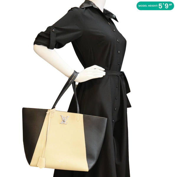 LOUIS VUITTON Lockme Cabas Leather Tote Bag Bicolor