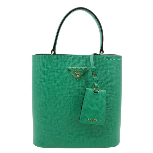 PRADA Panier Saffiano Leather Bucket Bag Green