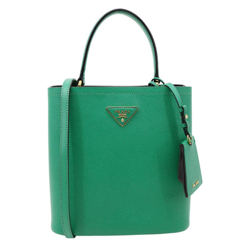 PRADA Panier Saffiano Leather Bucket Bag Green