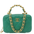CHANEL Tea Afternoon Quilted Leather Chain Top Handle Vanity Case Green