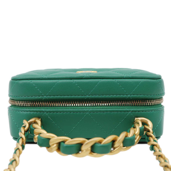 CHANEL Tea Afternoon Quilted Leather Chain Top Handle Vanity Case Green