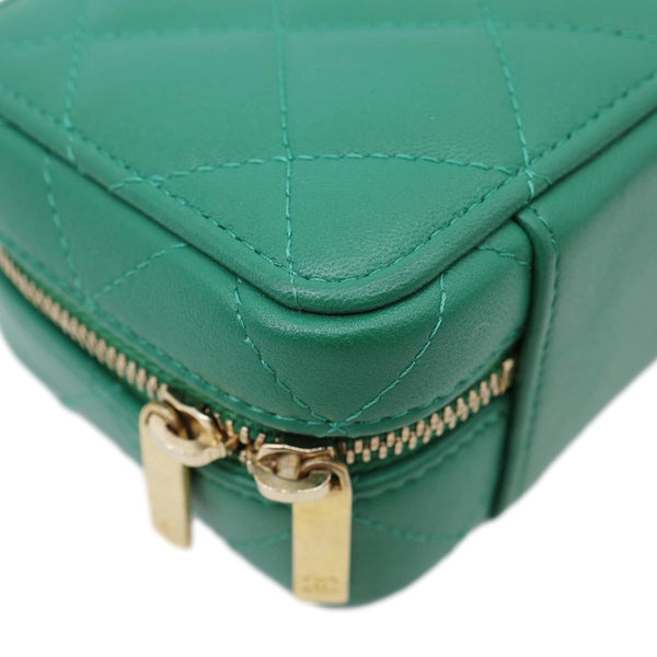 CHANEL Tea Afternoon Quilted Leather Chain Top Handle Vanity Case Green