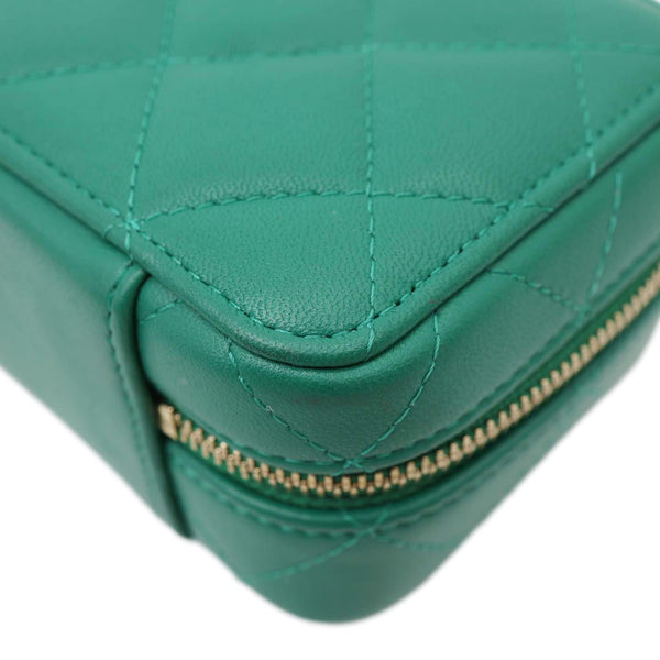 CHANEL Tea Afternoon Quilted Leather Chain Top Handle Vanity Case Green