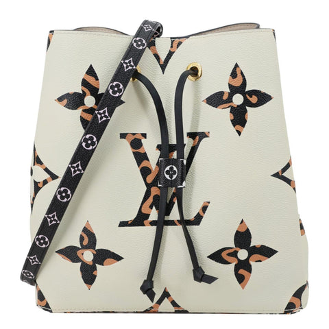 LOUIS VUITTON Neonoe MM Giant Jungle Canvas Bucket Shoulder Bag White