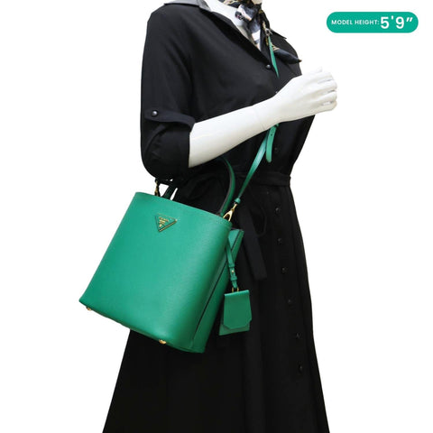 PRADA Panier Saffiano Leather Bucket Bag Green