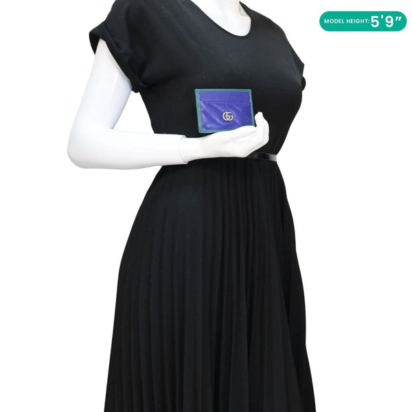 GUCCI Torchon GG Calfskin Leather Card Holder Blue 573812