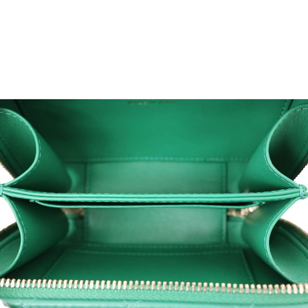 CHANEL Tea Afternoon Quilted Leather Chain Top Handle Vanity Case Green