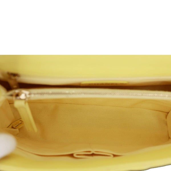 CHANEL Coco Handle Flap Quilted Caviar Leather Crossbody Bag Light Yellow