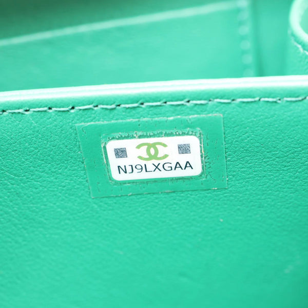 CHANEL Tea Afternoon Quilted Leather Chain Top Handle Vanity Case Green