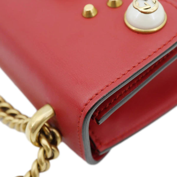GUCCI Pearly Peony Leather Chain Shoulder Bag Red 432281