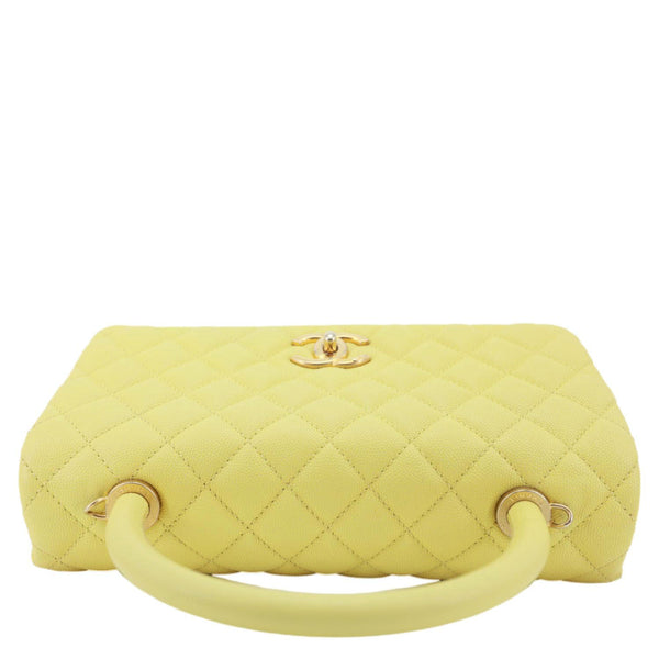 CHANEL Coco Handle Flap Quilted Caviar Leather Crossbody Bag Light Yellow