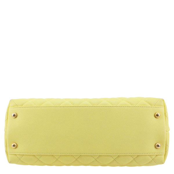 CHANEL Coco Handle Flap Quilted Caviar Leather Crossbody Bag Light Yellow