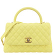 CHANEL Coco Handle Flap Quilted Caviar Leather Crossbody Bag Light Yellow