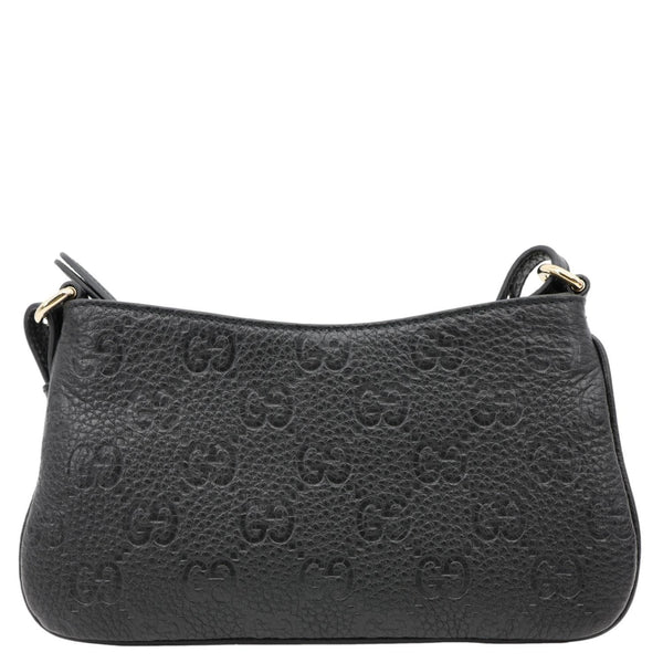GUCCI Emblem Grainy Leather Shoulder Bag Black 815278