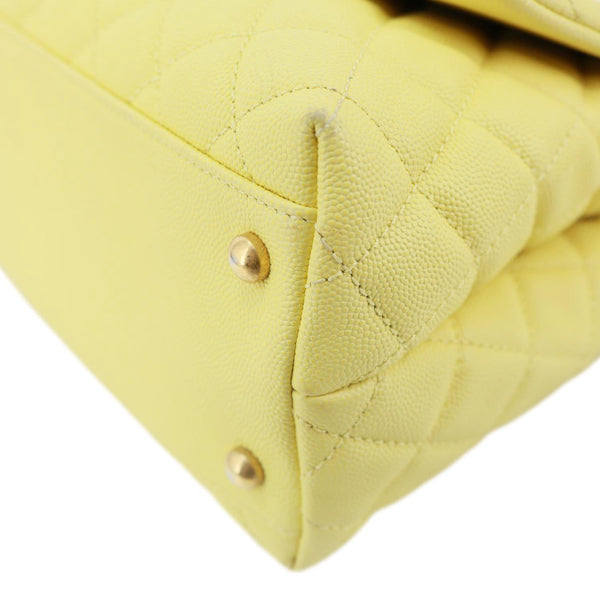 CHANEL Coco Handle Flap Quilted Caviar Leather Crossbody Bag Light Yellow