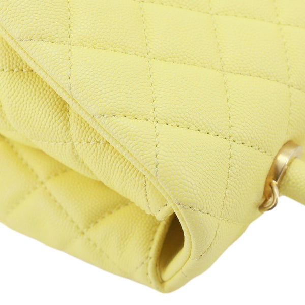 CHANEL Coco Handle Flap Quilted Caviar Leather Crossbody Bag Light Yellow