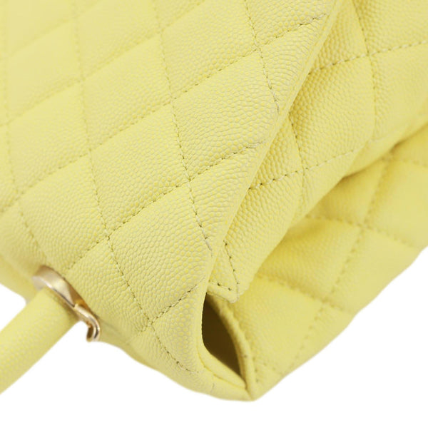 CHANEL Coco Handle Flap Quilted Caviar Leather Crossbody Bag Light Yellow