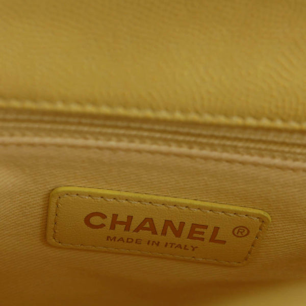 CHANEL Coco Handle Flap Quilted Caviar Leather Crossbody Bag Light Yellow