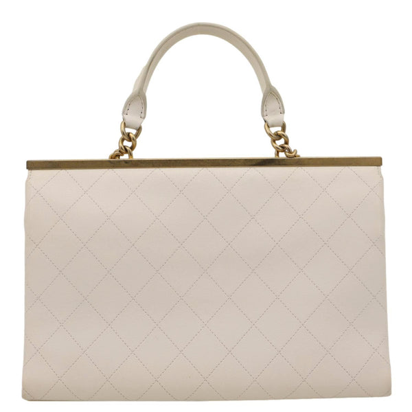 CHANEL Coco Luxe Flap Quilted Lambskin Leather Top Handle Shoulder Bag White