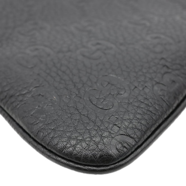 GUCCI Emblem Grainy Leather Shoulder Bag Black 815278