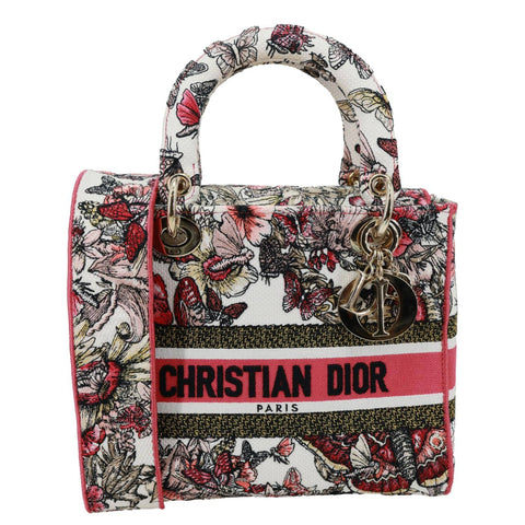 CHRISTIAN DIOR Lady D-Lite Medium Embroidered Butterfly Canvas Shoulder Bag Multicolor