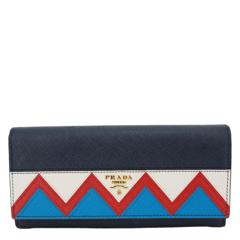 PRADA Saffiano Leather Continental Wallet Navy Blue