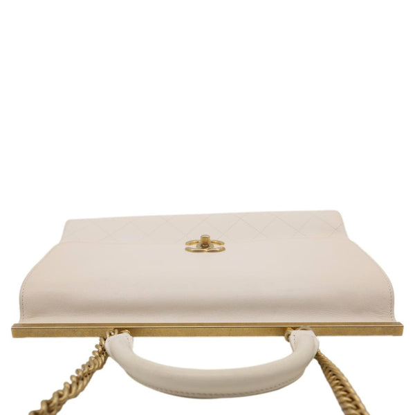CHANEL Coco Luxe Flap Quilted Lambskin Leather Top Handle Shoulder Bag White