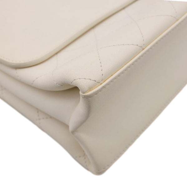 CHANEL Coco Luxe Flap Quilted Lambskin Leather Top Handle Shoulder Bag White